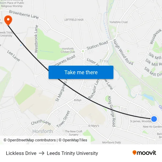 Lickless Drive to Leeds Trinity University map