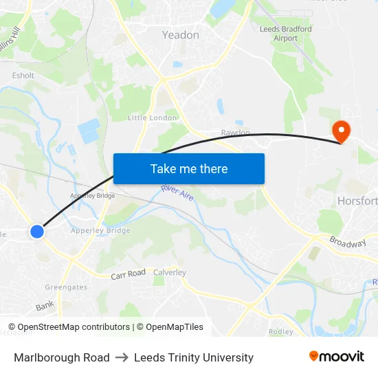 Marlborough Road to Leeds Trinity University map