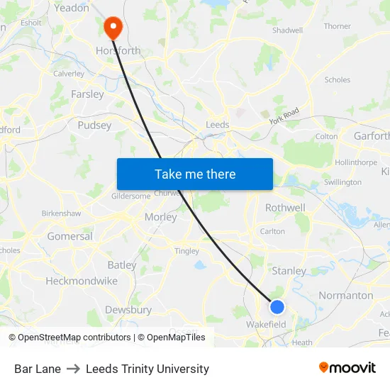 Bar Lane to Leeds Trinity University map