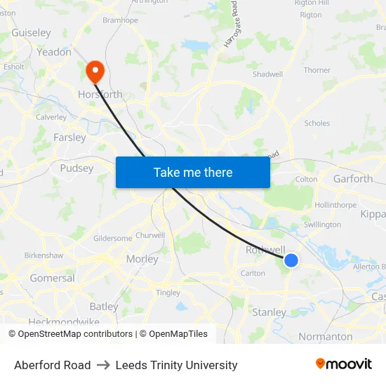 Aberford Road to Leeds Trinity University map