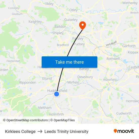 Kirklees College to Leeds Trinity University map