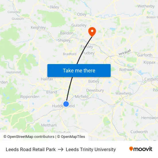 Leeds Road Retail Park to Leeds Trinity University map