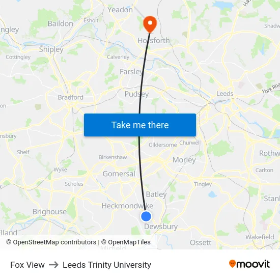 Fox View to Leeds Trinity University map