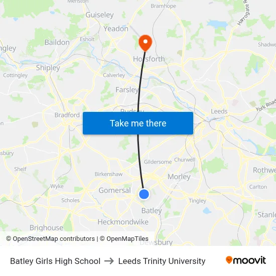 Batley Girls High School to Leeds Trinity University map