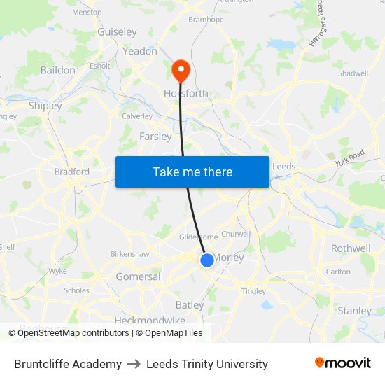 Bruntcliffe Academy to Leeds Trinity University map