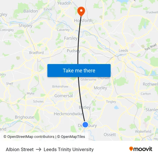 Albion Street to Leeds Trinity University map