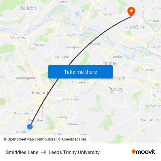 Smiddles Lane to Leeds Trinity University map