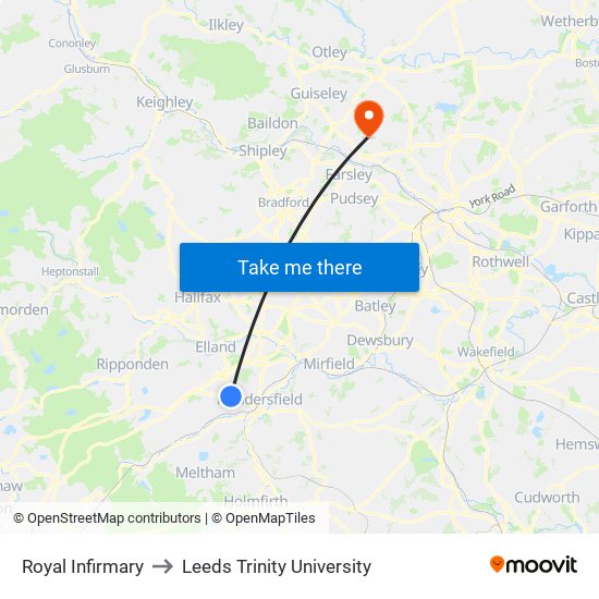 Royal Infirmary to Leeds Trinity University map