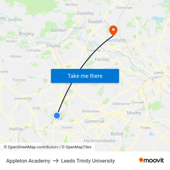 Appleton Academy to Leeds Trinity University map