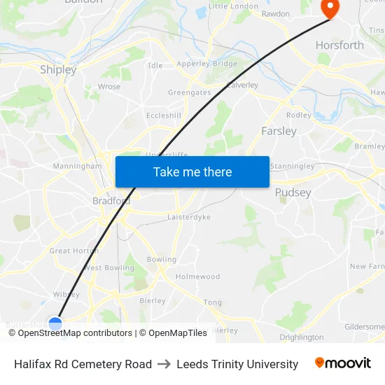 Halifax Rd Cemetery Road to Leeds Trinity University map