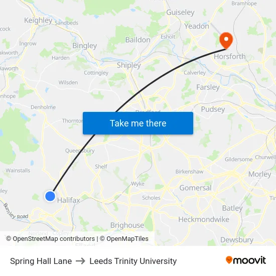 Spring Hall Lane to Leeds Trinity University map