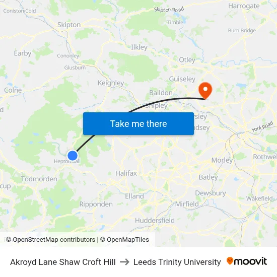 Akroyd Lane Shaw Croft Hill to Leeds Trinity University map