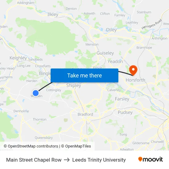 Main Street Chapel Row to Leeds Trinity University map