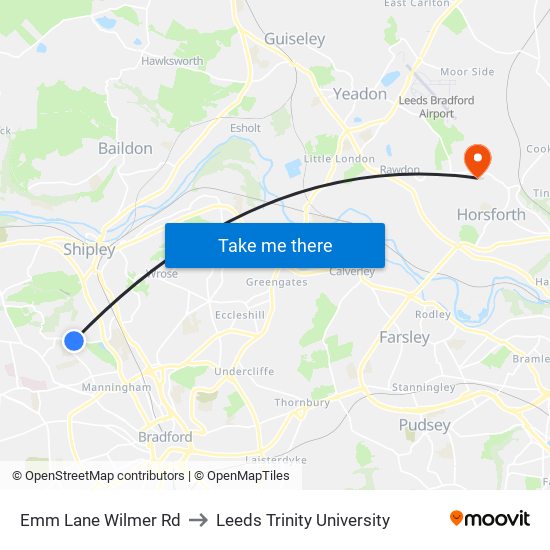 Emm Lane Wilmer Rd to Leeds Trinity University map