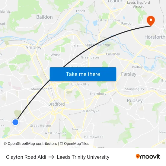 Clayton Road Aldi to Leeds Trinity University map