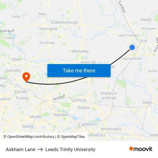 Askham Lane to Leeds Trinity University map
