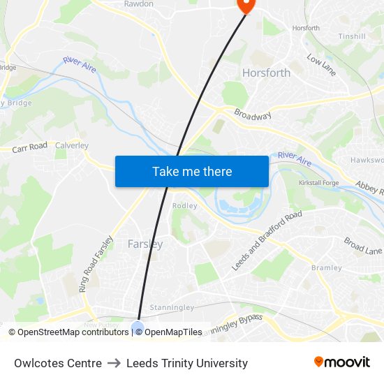 Owlcotes Centre to Leeds Trinity University map