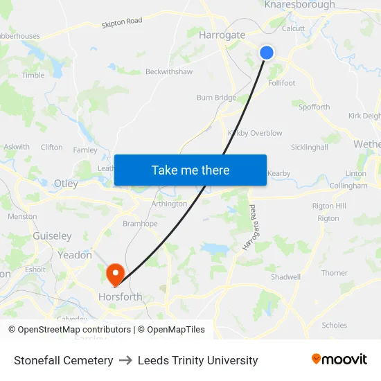 Stonefall Cemetery to Leeds Trinity University map