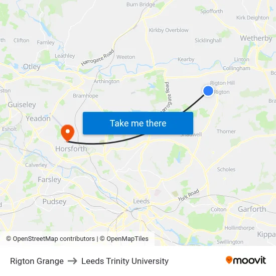 Rigton Grange to Leeds Trinity University map