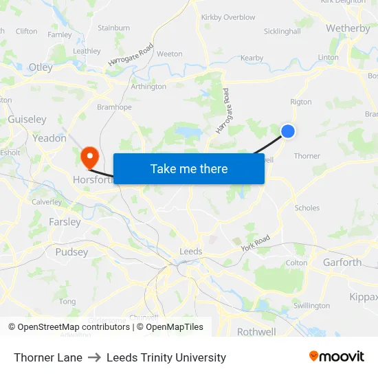 Thorner Lane to Leeds Trinity University map