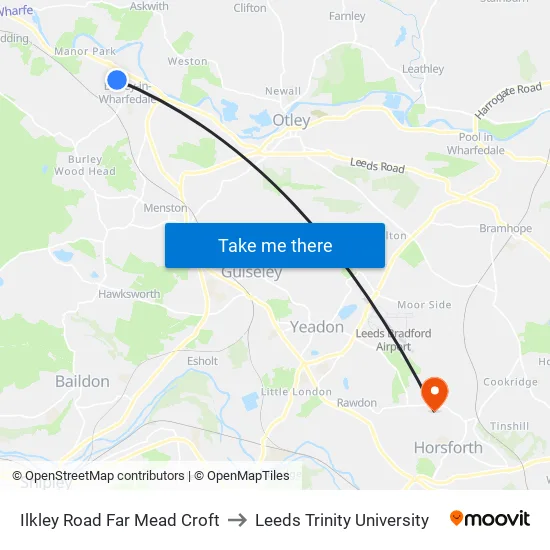 West Terrace to Leeds Trinity University map