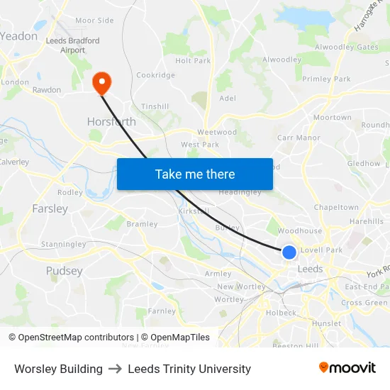 Worsley Building to Leeds Trinity University map