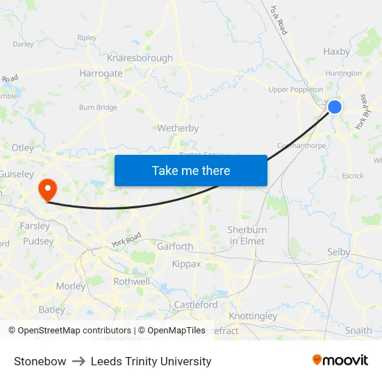 Stonebow to Leeds Trinity University map
