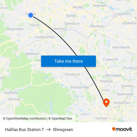 Halifax Bus Station T to Shiregreen map