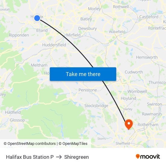 Halifax Bus Station P to Shiregreen map