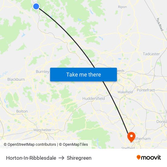 Horton-In-Ribblesdale to Shiregreen map
