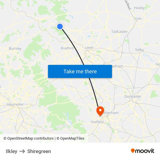 Ilkley to Shiregreen map