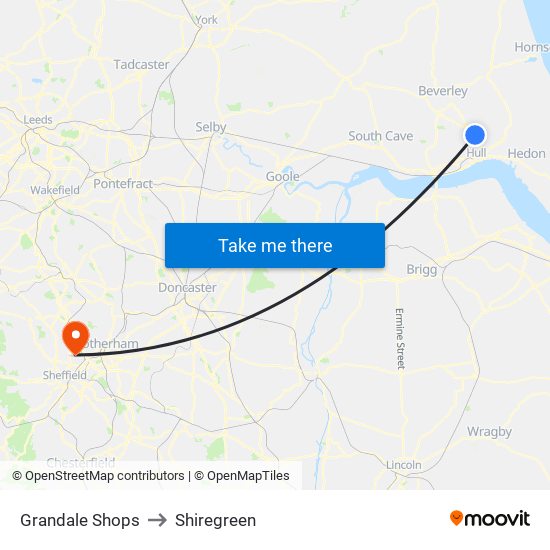 Grandale Shops to Shiregreen map