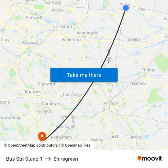 Bus Stn Stand 1 to Shiregreen map