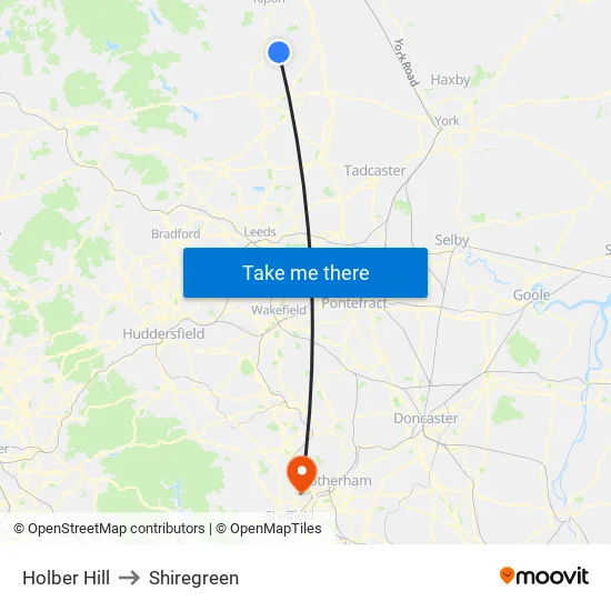 Holber Hill to Shiregreen map