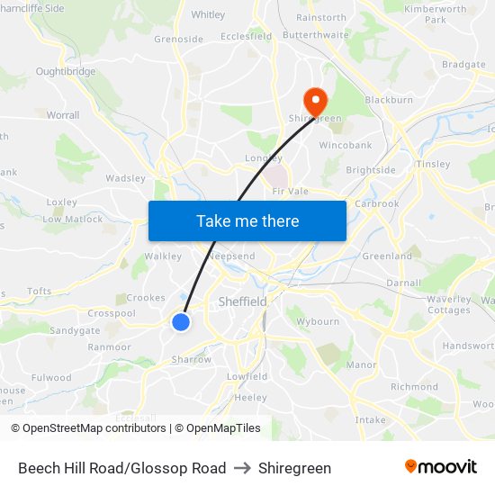 Beech Hill Road/Glossop Road to Shiregreen map