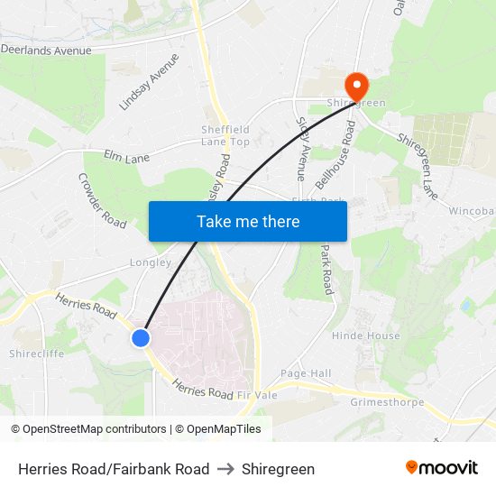 Herries Road/Fairbank Road to Shiregreen map