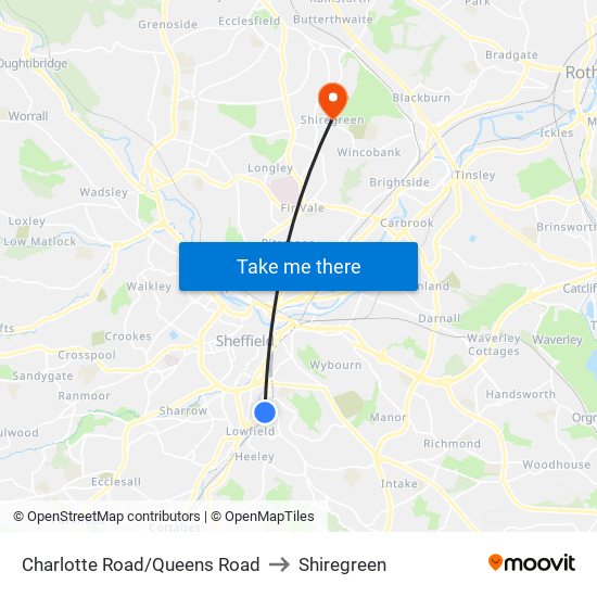 Charlotte Road/Queens Road to Shiregreen map