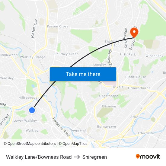 Walkley Lane/Bowness Road to Shiregreen map