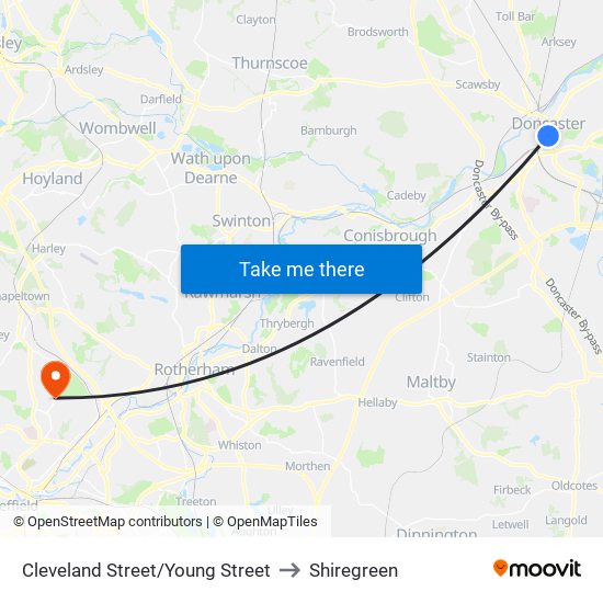 Cleveland Street/Young Street to Shiregreen map