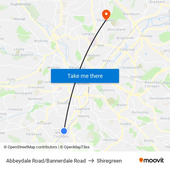 Abbeydale Road/Bannerdale Road to Shiregreen map