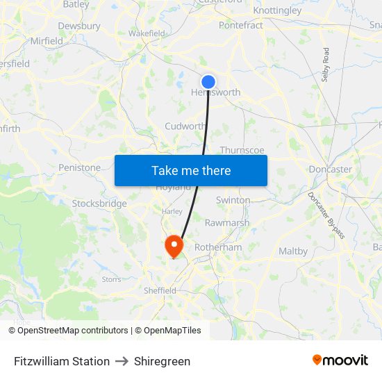 Fitzwilliam Station to Shiregreen map