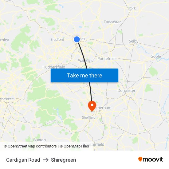 Cardigan Road to Shiregreen map