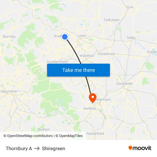 Thornbury A to Shiregreen map