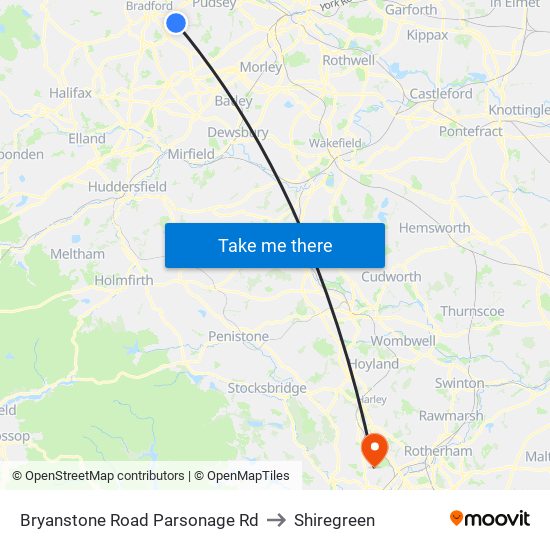 Bryanstone Road Parsonage Rd to Shiregreen map