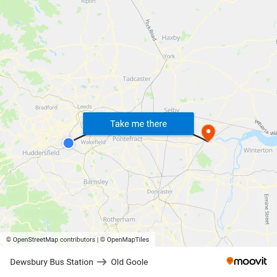 Dewsbury Bus Station to Old Goole map