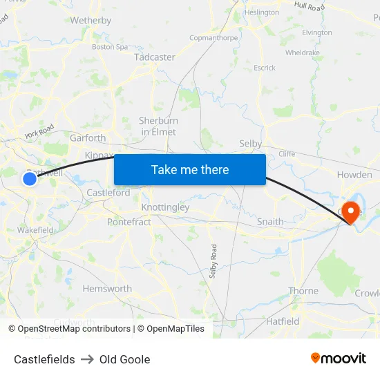 Castlefields to Old Goole map