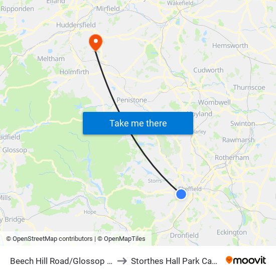 Beech Hill Road/Glossop Road to Storthes Hall Park Campus map