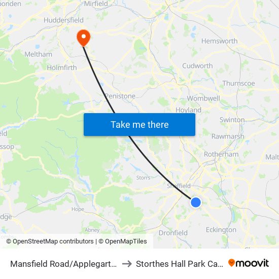 Mansfield Road/Applegarth Drive to Storthes Hall Park Campus map