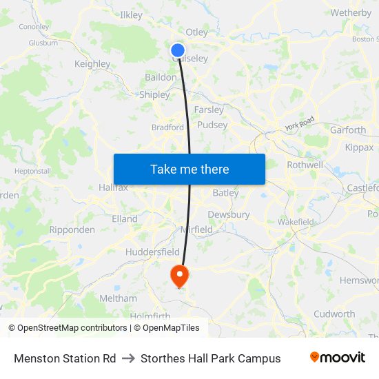 Menston Station Rd to Storthes Hall Park Campus map