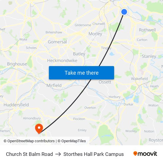 Church St Balm Road to Storthes Hall Park Campus map